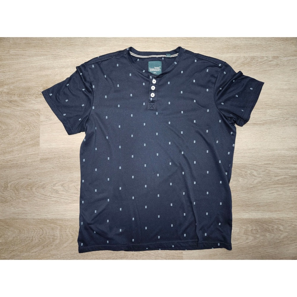 Original Bruno SUPERSOFT Mens Navy Blue Pineapple Print Henley Shirt Size M